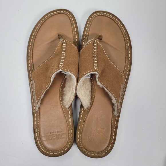 UGG Women's Shearling-Lined Brown Flip Flop Sandals S/N1610 US Size 12 - Picture 5 of 8